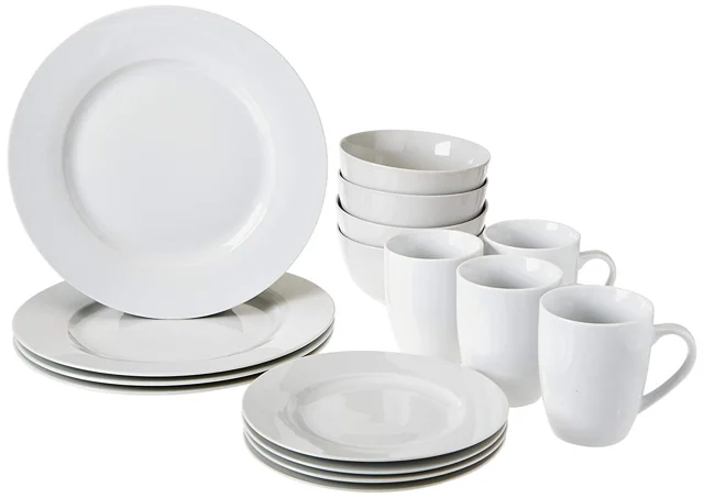 AmazonBasics 白色瓷餐具｜16件・4人用
