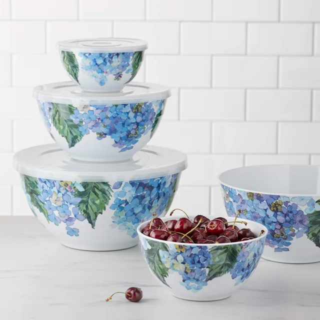 AmazonBasics 繡球花紋有蓋攪拌碗｜10件組 · 同款實物照片