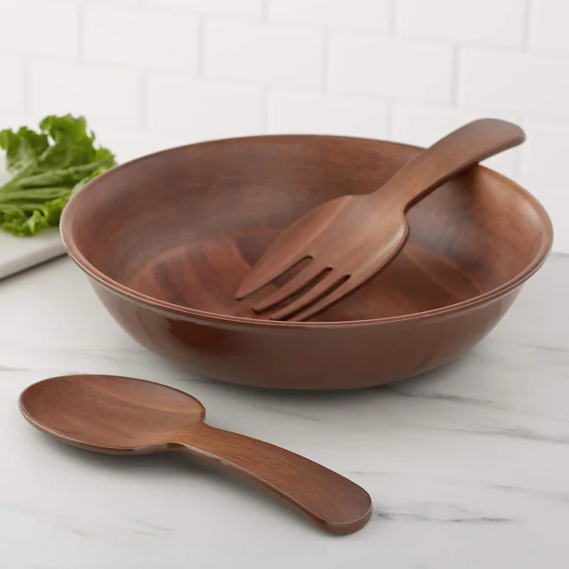 AmazonBasics 木紋沙律碗連餐具｜13.8吋 · 同款實物照片